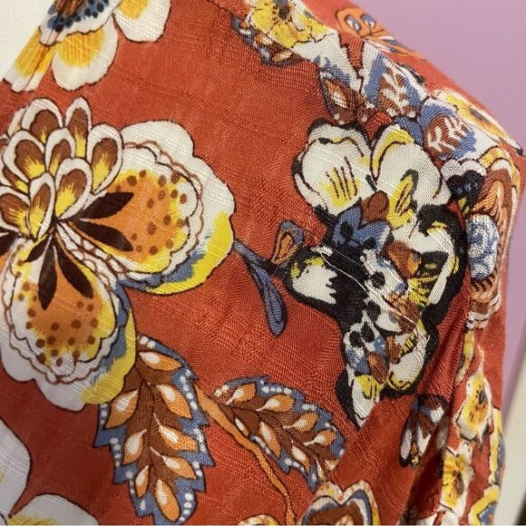 H.I.P Retro Orange Floral Duster Kimono Short Bell Sleeves Open Front Rayon M/L - Picture 4 of 12
